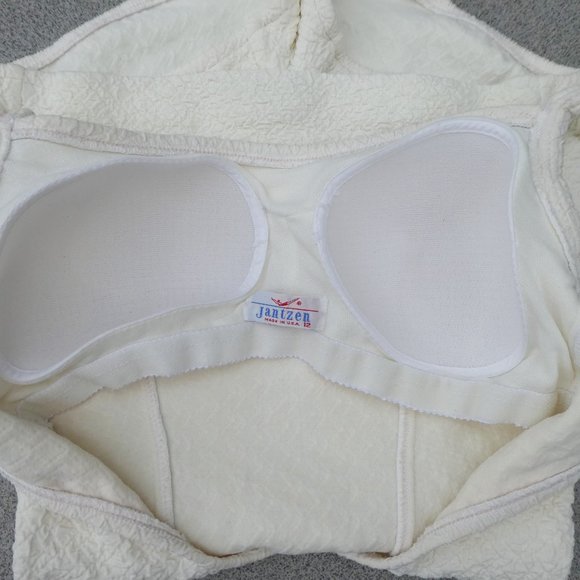 Vintage Jantzen Swimsuit Ecru Modesty Skirt Bra Cups Tummy Panel USA 12 - Picture 9 of 13